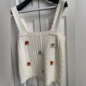 Y.A.S NWOT Cream Floral Knit Tank Top (SZ M)